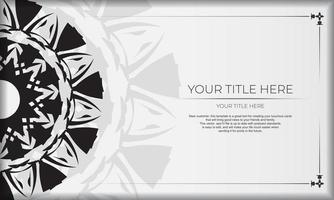 Template for postcard print design with Greek ornament. White vector banner with ornaments for your logo.