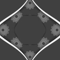 Black postcard with Indian white pattern is ready for printing. vector