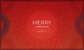 Template Greeting card Happy New Year Red color with luxurious burgundy ornament vector