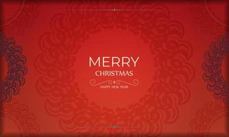Template Greeting card Happy New Year Red color with luxurious burgundy ornament vector