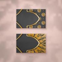 Business card template in black with Indian gold ornaments for your brand. vector