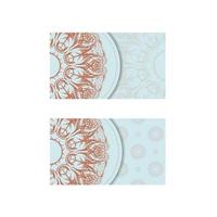 Business card in aquamarine color with Indian coral ornament for your contacts. vector