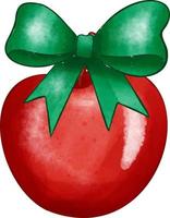 Red apple with a green bow. vector