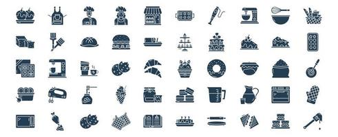 Collection of icons related to Baking and Bakery, including icons like Cake, Apron, Baking tray and more. vector illustrations, Pixel Perfect set