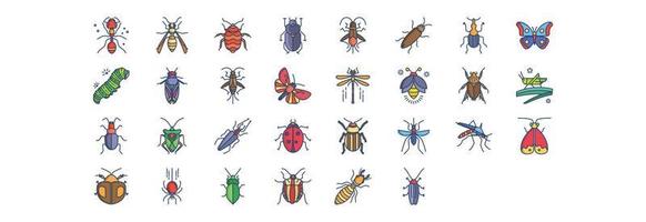 Collection of icons related to Bugs and Insects, including icons like Ant, Beetle, boxelder and more. vector illustrations, Pixel Perfect set