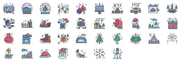 Collection of icons related to Christmas, including icons like Bible, Christmas balls, gift and more. vector illustrations, Pixel Perfect set