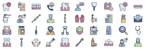 Collection of icons related to Dental health, including icons like Bacteria, Bill, Braces, Call and more. vector illustrations, Pixel Perfect set