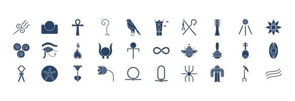 Collection of icons related to Egyptian symbols, including icons like Air, Fire, God and more. vector illustrations, Pixel Perfect set