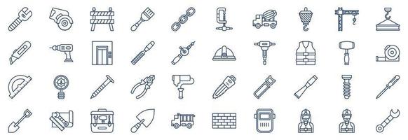 Collection of icons related to Construction tools, including icons like Spanner, Barrier, Chain and more. vector illustrations, Pixel Perfect set