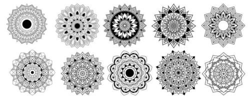 conjunto de adornos circulares geométricos, elementos decorativos antiguos, conjunto de elementos de mandala de dibujo a mano vector