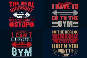 citas motivacionales para el diseño de camisetas de entrenamiento, paquete de diseño de camisetas de gimnasia y fitness vector