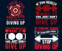 Gym-fitness Motivational Quote T-shirt Design Bundle, Best Motivational Typography T-shirt Design Set vector