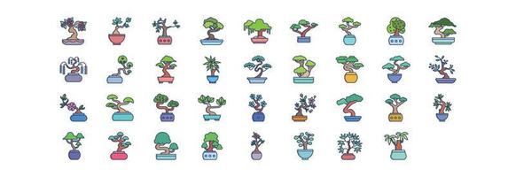 Collection of icons related to Bonsai Tree, including icons like Baobab, Jade,  and more. vector illustrations, Pixel Perfect set