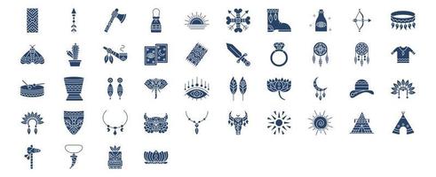 Collection of icons related to Boho Style, including icons like Arrow, Axe, Boots, Bottle and more. vector illustrations, Pixel Perfect set