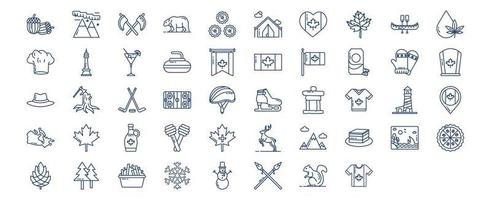 Collection of icons related to Canada country , including icons like Moose, Location, Nature and more. vector illustrations, Pixel Perfect set