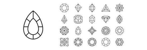 Collection of icons related to Diamonds, including icons like Gem, jewelry, Gem stone and more. vector illustrations, Pixel Perfect set