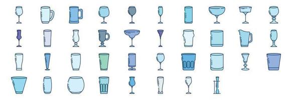 Collection of icons related to Bar glasses, including icons like glass, Fizzio Glass and more. vector illustrations, Pixel Perfect set