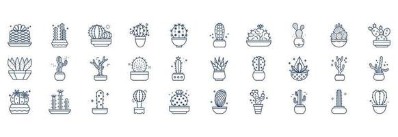 Collection of icons related to Cactus Plant, including icons like Tree, Blue Columnar, Dwarf Chin, Parodia and more. vector illustrations, Pixel Perfect set