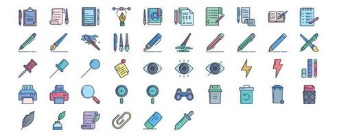 Collection of icons related to Content edition, including icons like Pencil, Brush, Pen, Document and more. vector illustrations, Pixel Perfect set