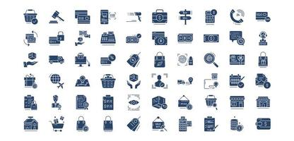 Collection of icons related to E-commerce, including icons like Auction, Bank, Currency, Discount and more. vector illustrations, Pixel Perfect set