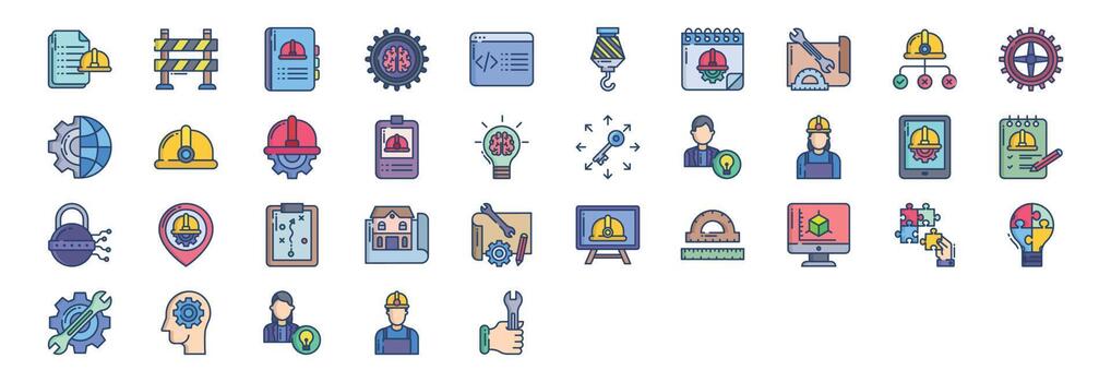 colección de íconos relacionados con la ingeniería, incluidos íconos como análisis, libro, codificación, documento y más. ilustraciones vectoriales, conjunto perfecto de píxeles vector