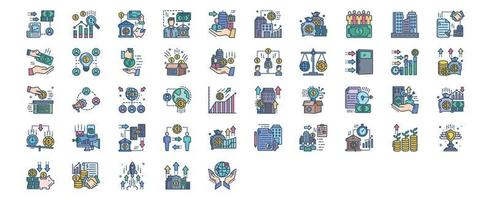 Collection of icons related to Crowdfunding, including icons like Analytics, Bank, Banker, Business and more. vector illustrations, Pixel Perfect set