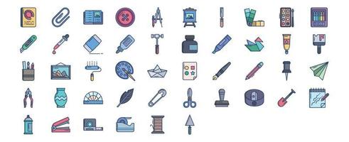 Collection of icons related to Craft and tools, including icons like Book, Attach, crayons,  Drop and more. vector illustrations, Pixel Perfect set