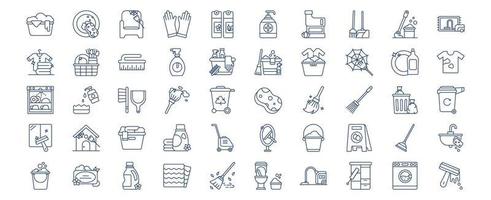 colección de íconos relacionados con la limpieza y la higiene, incluidos íconos como cepillo, balde, escoba y más. ilustraciones vectoriales, conjunto perfecto de píxeles vector