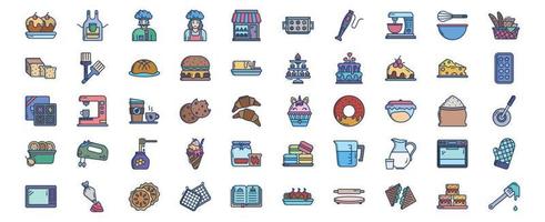 Collection of icons related to Baking and Bakery, including icons like Cake, Apron, Baking tray and more. vector illustrations, Pixel Perfect set