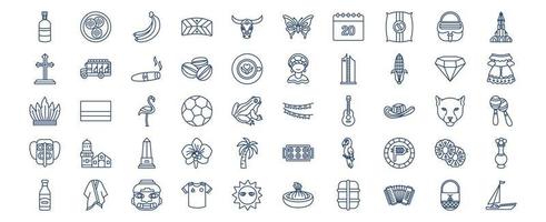 Collection of icons related to Colombia, including icons like Arepa, Cigar and more. vector illustrations, Pixel Perfect set