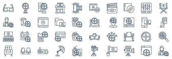 Collection of icons related to Cinema and movie theater, including icons like Award, Director, Film and more. vector illustrations, Pixel Perfect set