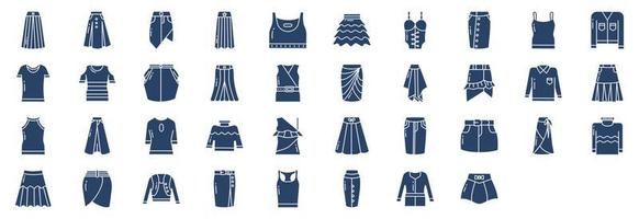 Collection of icons related to Dress, including icons like Skirt, Blouse Top and more. vector illustrations, Pixel Perfect set