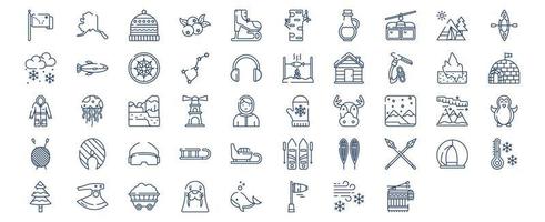 Collection of icons related to Alaska, including icons like Camping,  Snow, Constellation, Igloo and more. vector illustrations, Pixel Perfect set