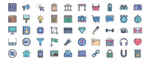 Collection of icons related to Ui and Interface essential, including icons like Announcement, Cart, Camera, Clock and more. vector illustrations, Pixel Perfect set