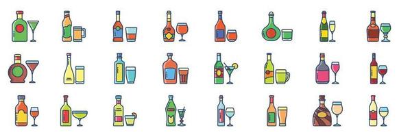 Collection of icons related to Drinks Bottle, including icons like Absinthe, Beer, Brandy and more. vector illustrations, Pixel Perfect set