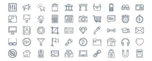 Collection of icons related to Ui and Interface essential, including icons like Announcement, Cart, Camera, Clock and more. vector illustrations, Pixel Perfect set