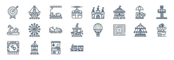 Collection of icons related to Amusement park and games, including icons like Archery, boat, Castle and more. vector illustrations, Pixel Perfect set