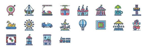 Collection of icons related to Amusement park and games, including icons like Archery, boat, Castle and more. vector illustrations, Pixel Perfect set