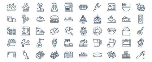 Collection of icons related to Baking and Bakery, including icons like Cake, Apron, Baking tray and more. vector illustrations, Pixel Perfect set