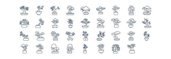 Collection of icons related to Bonsai Tree, including icons like Baobab, Jade,  and more. vector illustrations, Pixel Perfect set