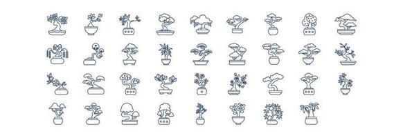 Collection of icons related to Bonsai Tree, including icons like Baobab, Jade,  and more. vector illustrations, Pixel Perfect set