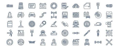 Collection of icons related to car parts and service, including icons like Air Conditioner, air filter, Battery, Bill and more. vector illustrations, Pixel Perfect set