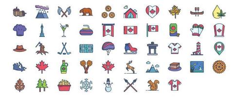colección de íconos relacionados con el país de Canadá, incluidos íconos como alces, ubicación, naturaleza y más. ilustraciones vectoriales, conjunto perfecto de píxeles vector