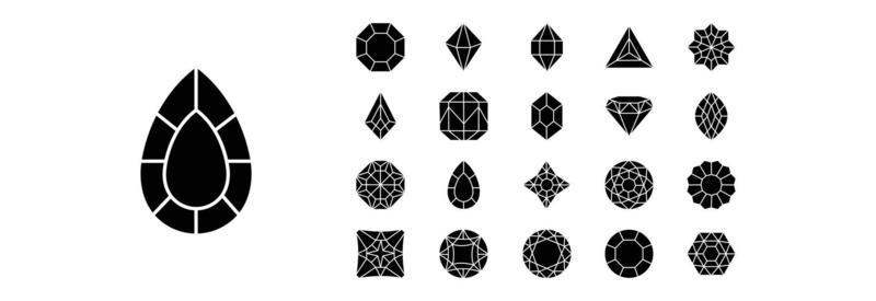 Collection of icons related to Diamonds, including icons like Gem, jewelry, Gem stone and more. vector illustrations, Pixel Perfect set