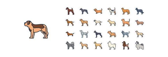 colección de íconos relacionados con razas de perros, incluidos íconos como airedale, american staffordshire y más. ilustraciones vectoriales, conjunto perfecto de píxeles vector