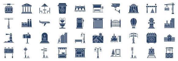 Collection of icons related to City Life, including icons like Bank, Bridge, Bridge and more. vector illustrations, Pixel Perfect set