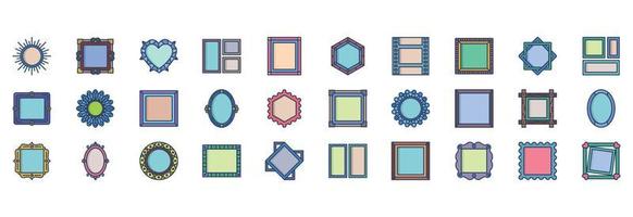 Collection of icons related to Photo frame, including icons like Image frame, Printing frame,  and more. vector illustrations, Pixel Perfect set