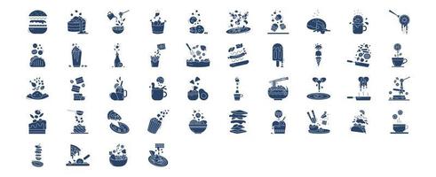 Collection of icons related to Food levitation, including icons like burger, cake, Donut, Noodle and more. vector illustrations, Pixel Perfect set