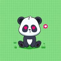Cute panda in love chibi. sitting panda vector illustration.