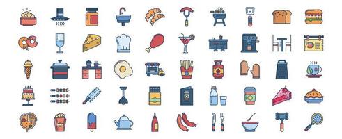 Collection of icons related to Cafe and restaurant, including icons like  Rice bowl, Chef, Pastry and more. vector illustrations, Pixel Perfect set